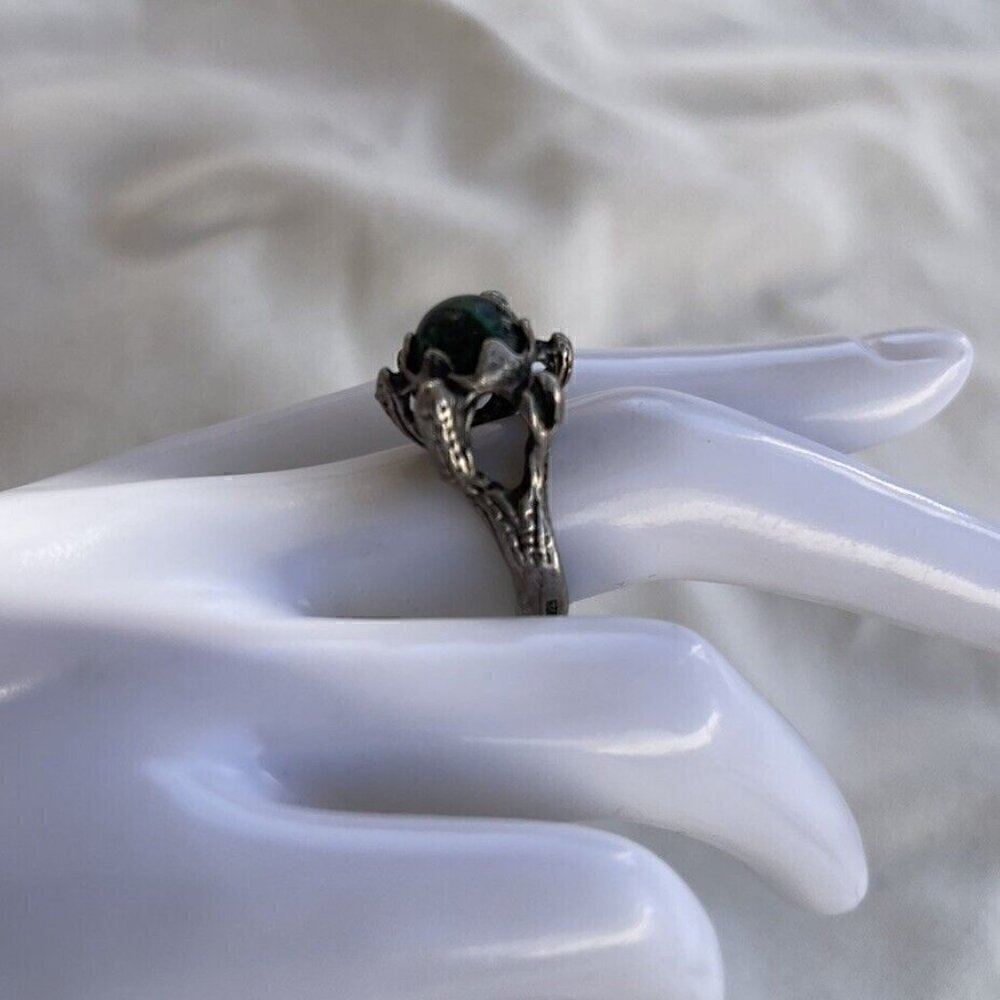 Vintage Old Pawn Dark Green Turquoise Southwest Sterling Silver Ring Sz Adj 6 - Picture 8 of 13
